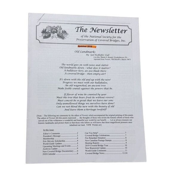 The Newsletter National Society for Preservation of Covered Bridges Summer 2019 - Picture 1 of 2